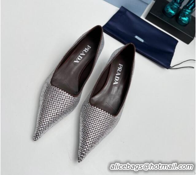 Purchase Prada Satin Pumps 4cm with Crystals Brown 204006