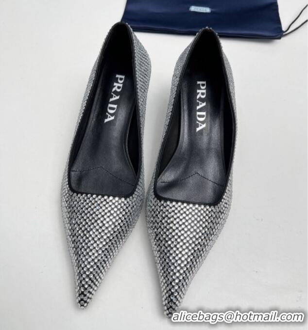 Big Discount Prada Leather Pumps 4cm with Crystals Black 204009