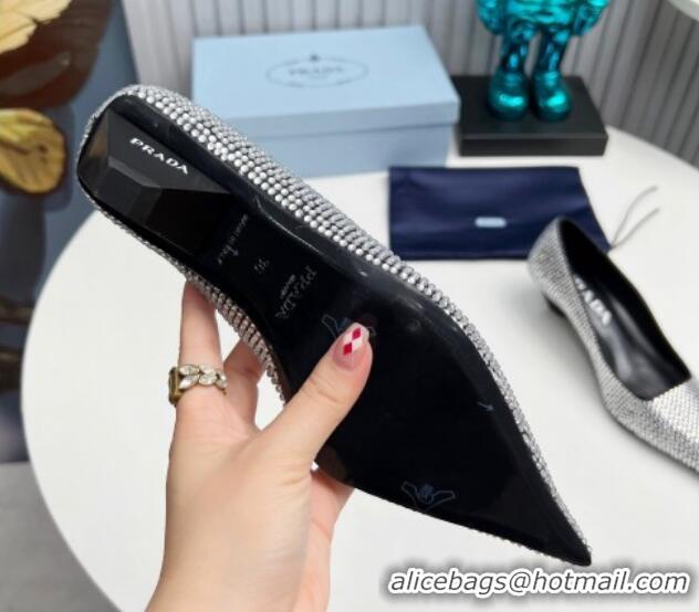 Big Discount Prada Leather Pumps 4cm with Crystals Black 204009