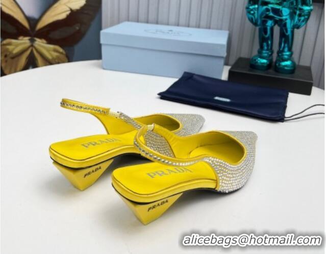 Sophisticated Prada Satin Slingback Pumps 4cm with Crystals Yellow 204012