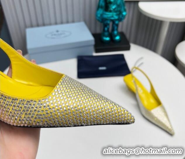 Sophisticated Prada Satin Slingback Pumps 4cm with Crystals Yellow 204012