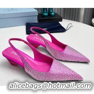 Purchase Prada Satin Slingback Pumps 4cm with Crystals Dark Pink 204016