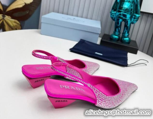 Purchase Prada Satin Slingback Pumps 4cm with Crystals Dark Pink 204016