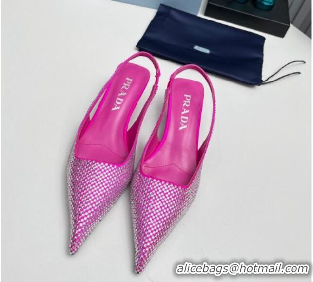 Purchase Prada Satin Slingback Pumps 4cm with Crystals Dark Pink 204016