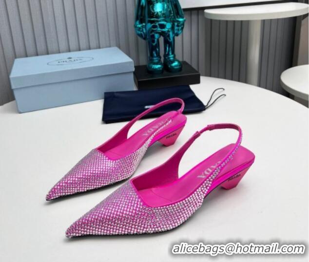 Purchase Prada Satin Slingback Pumps 4cm with Crystals Dark Pink 204016