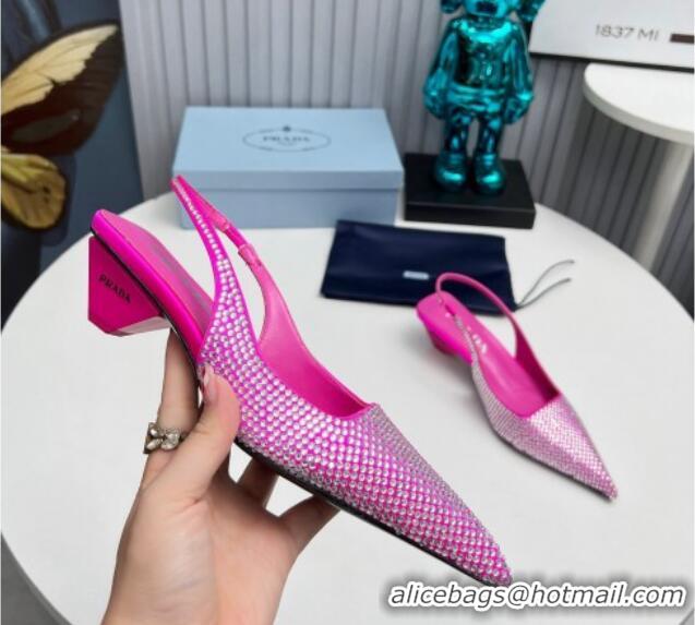 Purchase Prada Satin Slingback Pumps 4cm with Crystals Dark Pink 204016