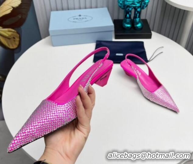 Purchase Prada Satin Slingback Pumps 4cm with Crystals Dark Pink 204016