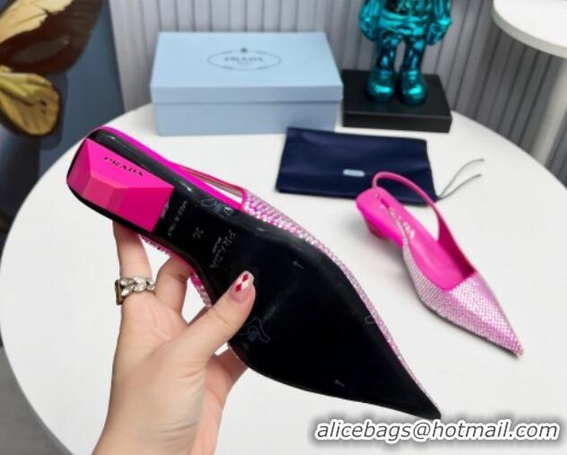 Purchase Prada Satin Slingback Pumps 4cm with Crystals Dark Pink 204016