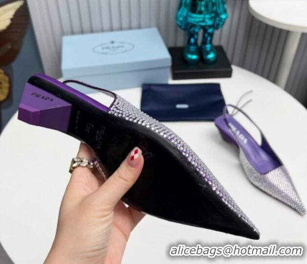 Pretty Style Prada Satin Slingback Pumps 4cm with Crystals Purple 204017