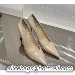 Top Quality Prada Brushed Leather High Heel Pumps 8.5cm with Back Logo Nude 214012