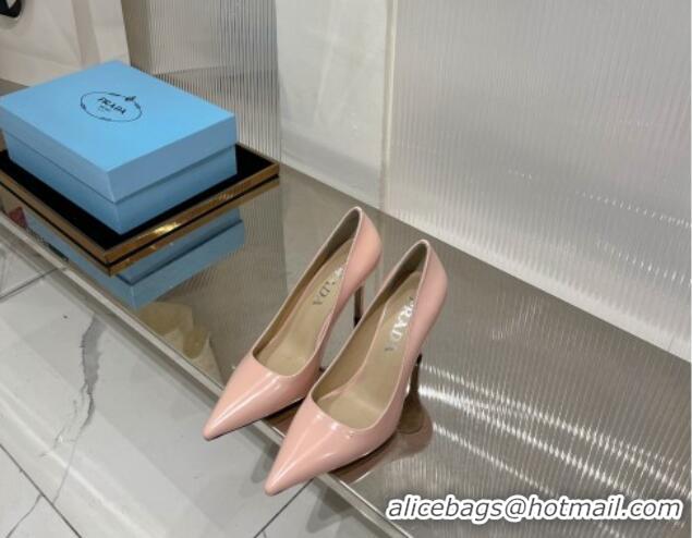 Stylish Prada Brushed Leather High Heel Pumps 8.5cm with Back Logo Light Pink 214014