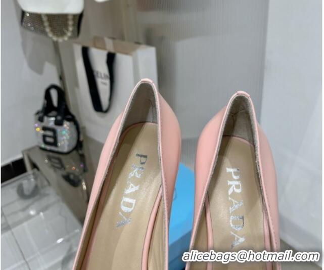 Stylish Prada Brushed Leather High Heel Pumps 8.5cm with Back Logo Light Pink 214014