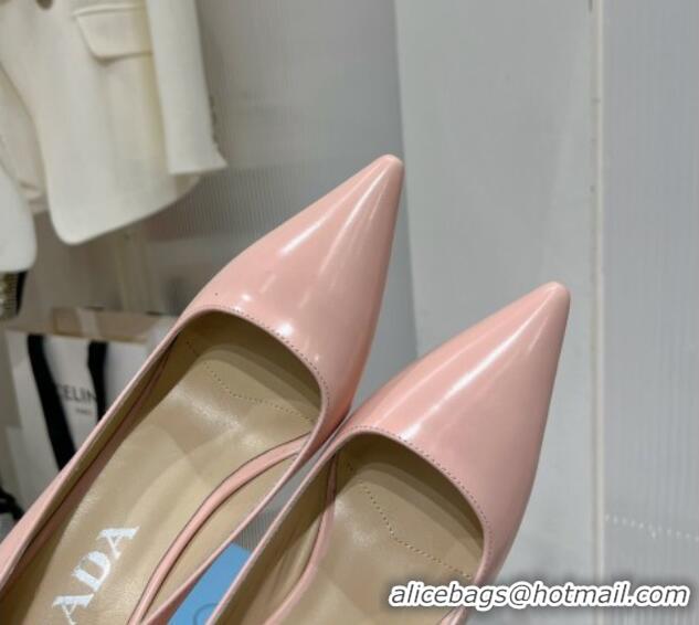 Stylish Prada Brushed Leather High Heel Pumps 8.5cm with Back Logo Light Pink 214014