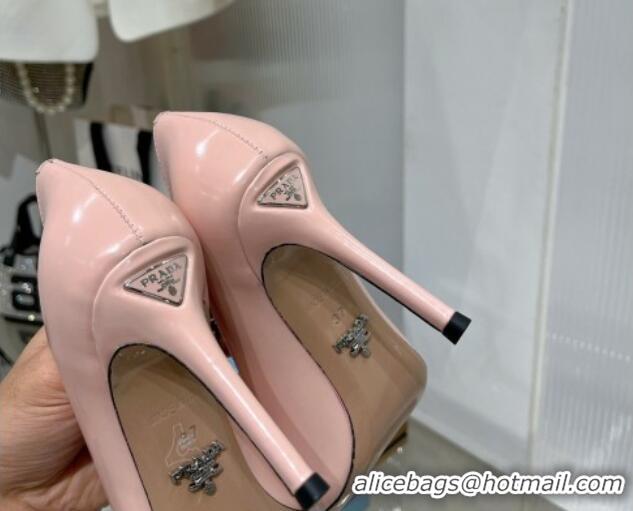 Stylish Prada Brushed Leather High Heel Pumps 8.5cm with Back Logo Light Pink 214014