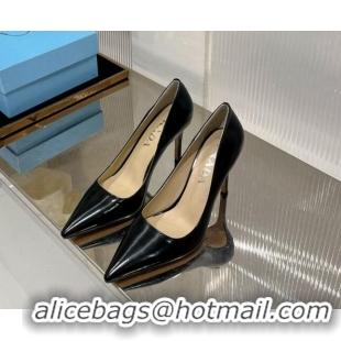 Duplicate Prada Brushed Leather High Heel Pumps 8.5cm with Back Logo Black 214016