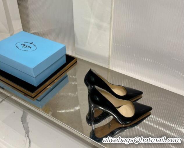 Duplicate Prada Brushed Leather High Heel Pumps 8.5cm with Back Logo Black 214016