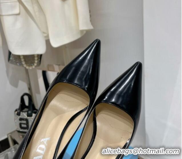 Duplicate Prada Brushed Leather High Heel Pumps 8.5cm with Back Logo Black 214016