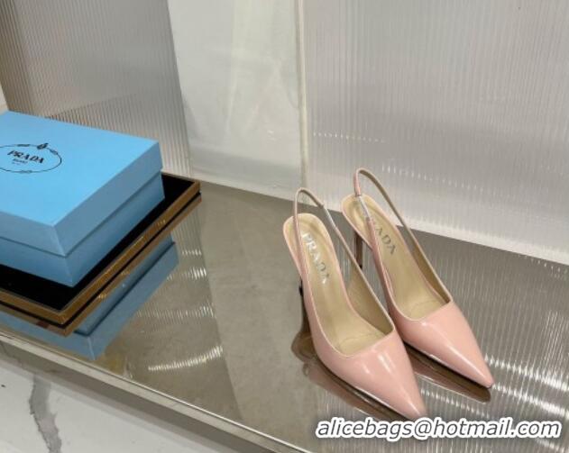 Best Price Prada Brushed Leather Slingback Pumps 8.5cm with Back Logo Light Pink 214013