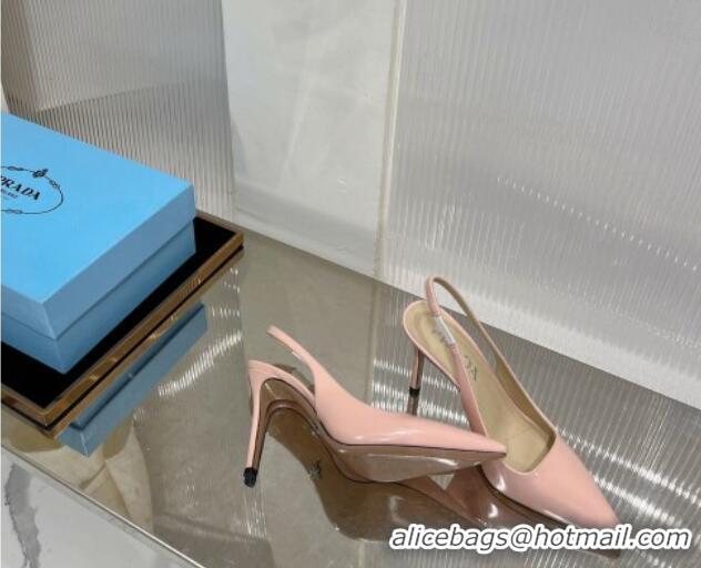 Best Price Prada Brushed Leather Slingback Pumps 8.5cm with Back Logo Light Pink 214013