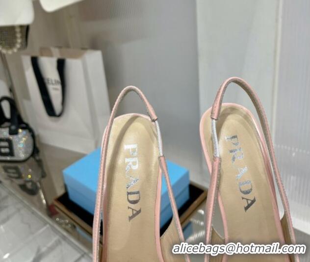 Best Price Prada Brushed Leather Slingback Pumps 8.5cm with Back Logo Light Pink 214013