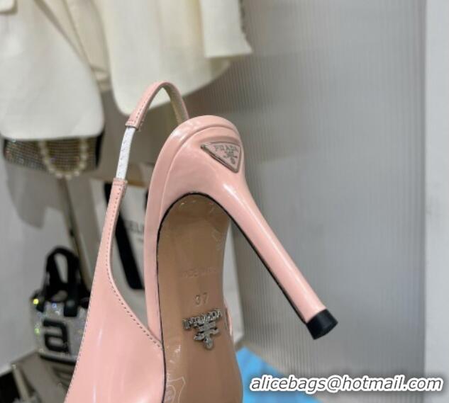 Best Price Prada Brushed Leather Slingback Pumps 8.5cm with Back Logo Light Pink 214013