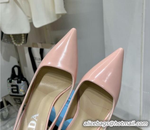 Best Price Prada Brushed Leather Slingback Pumps 8.5cm with Back Logo Light Pink 214013