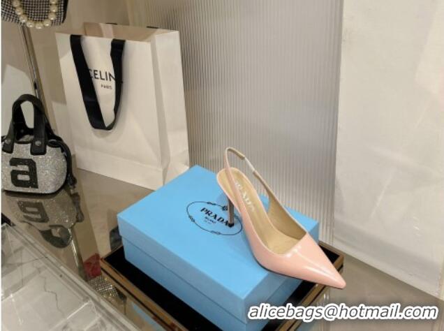 Best Price Prada Brushed Leather Slingback Pumps 8.5cm with Back Logo Light Pink 214013