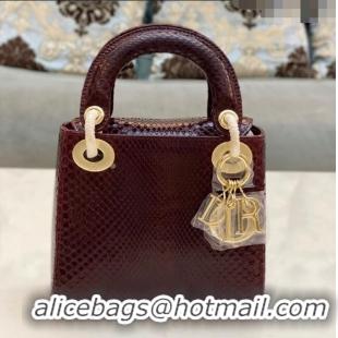 Buy Fashionable Dior Mini Lady Dior Bag in Python Leather CD2116 Burgundy 2023