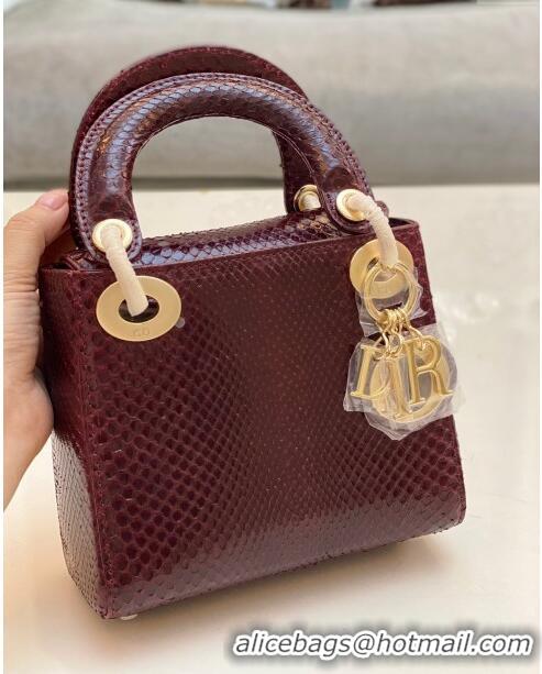 Buy Fashionable Dior Mini Lady Dior Bag in Python Leather CD2116 Burgundy 2023