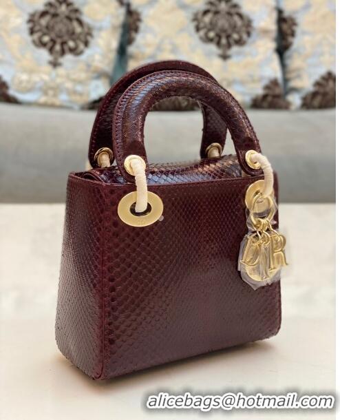 Buy Fashionable Dior Mini Lady Dior Bag in Python Leather CD2116 Burgundy 2023