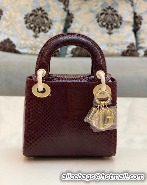 Buy Fashionable Dior Mini Lady Dior Bag in Python Leather CD2116 Burgundy 2023