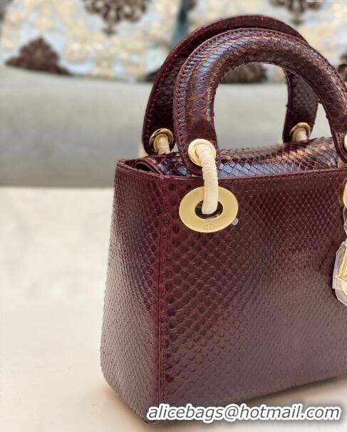 Buy Fashionable Dior Mini Lady Dior Bag in Python Leather CD2116 Burgundy 2023