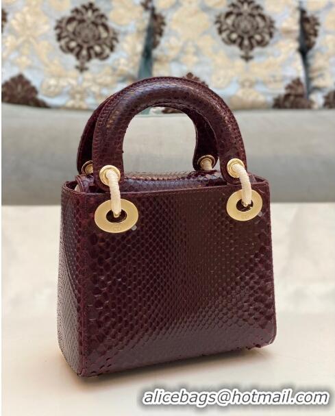 Buy Fashionable Dior Mini Lady Dior Bag in Python Leather CD2116 Burgundy 2023