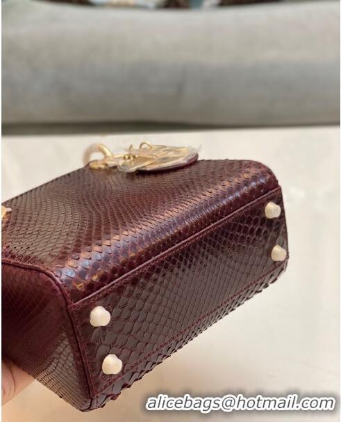 Buy Fashionable Dior Mini Lady Dior Bag in Python Leather CD2116 Burgundy 2023