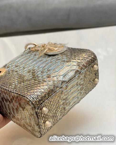 Buy Fashionable Dior Mini Lady Dior Bag in Python Leather CD2116 Gold/Grey 2023