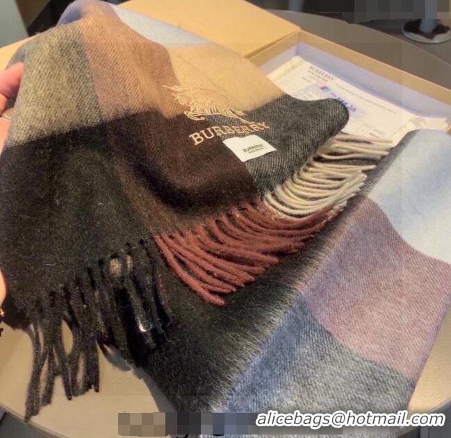 Famous Brand Burberry Check Cashmere Scarf with Knight Logo 35x180cm BR122101 Grey 2023