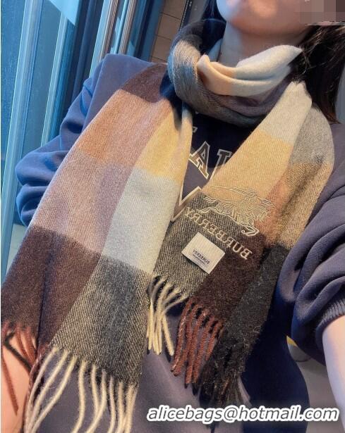 Famous Brand Burberry Check Cashmere Scarf with Knight Logo 35x180cm BR122101 Grey 2023