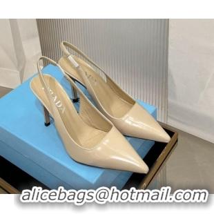 Unique Style Prada Brushed Leather Slingback Pumps 8.5cm with Back Logo Nude 214018