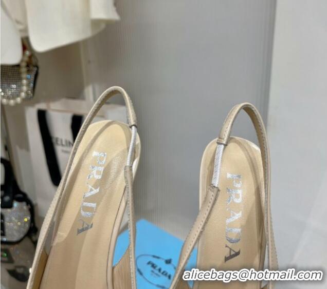 Unique Style Prada Brushed Leather Slingback Pumps 8.5cm with Back Logo Nude 214018