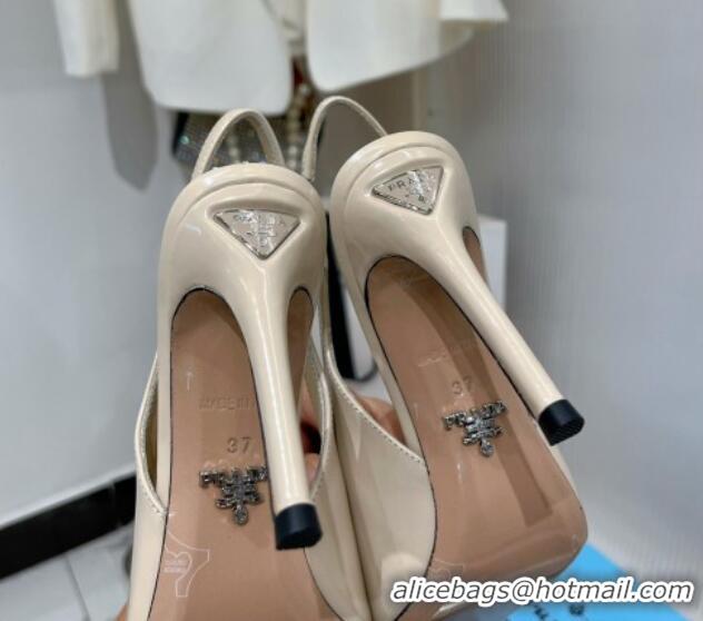 Unique Style Prada Brushed Leather Slingback Pumps 8.5cm with Back Logo Nude 214018