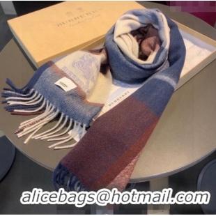 Top Quality Burberry Check Cashmere Scarf with Knight Logo 35x180cm BR122101 Blue 2023