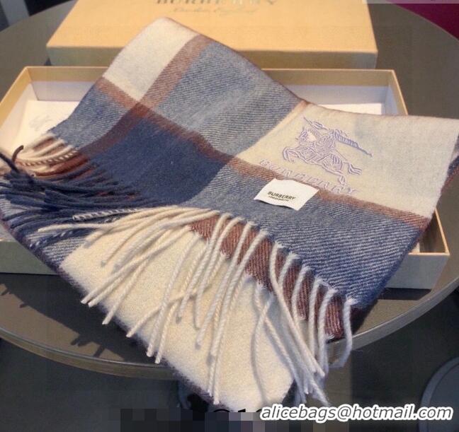 Top Quality Burberry Check Cashmere Scarf with Knight Logo 35x180cm BR122101 Blue 2023