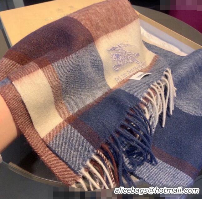 Top Quality Burberry Check Cashmere Scarf with Knight Logo 35x180cm BR122101 Blue 2023