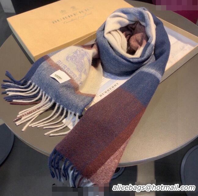 Top Quality Burberry Check Cashmere Scarf with Knight Logo 35x180cm BR122101 Blue 2023