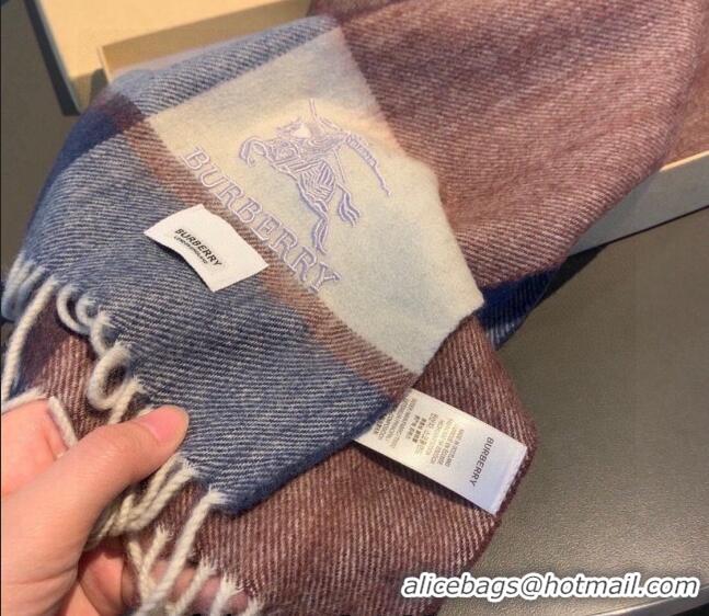 Top Quality Burberry Check Cashmere Scarf with Knight Logo 35x180cm BR122101 Blue 2023