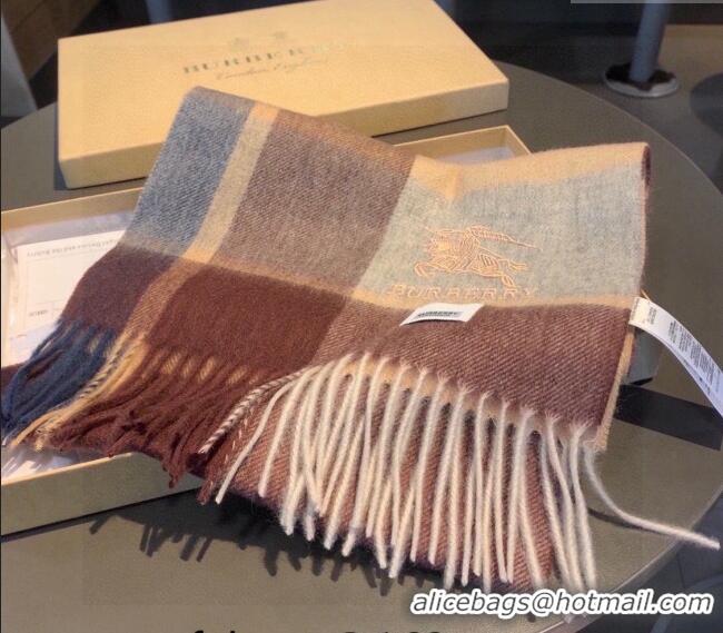 Well Crafted Burberry Check Cashmere Scarf with Knight Logo 35x180cm BR122101 Brown 2023