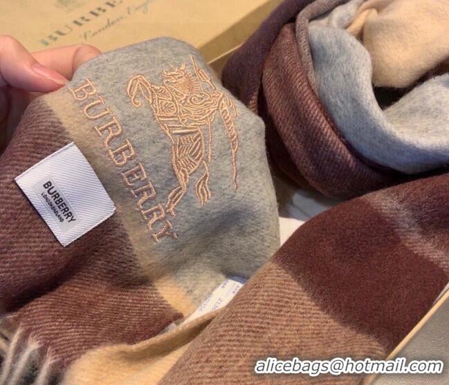 Well Crafted Burberry Check Cashmere Scarf with Knight Logo 35x180cm BR122101 Brown 2023