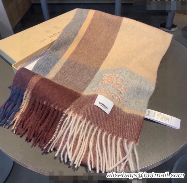 Well Crafted Burberry Check Cashmere Scarf with Knight Logo 35x180cm BR122101 Brown 2023