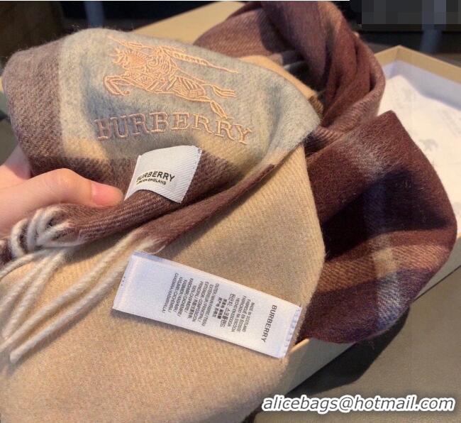 Well Crafted Burberry Check Cashmere Scarf with Knight Logo 35x180cm BR122101 Brown 2023