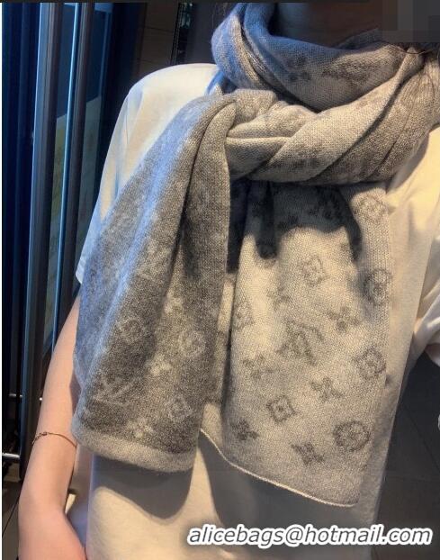 Top Quality Louis Vuitton Monogram Denim Cashmere Shawl Scarf 30x180cm LV122102 Grey 2023